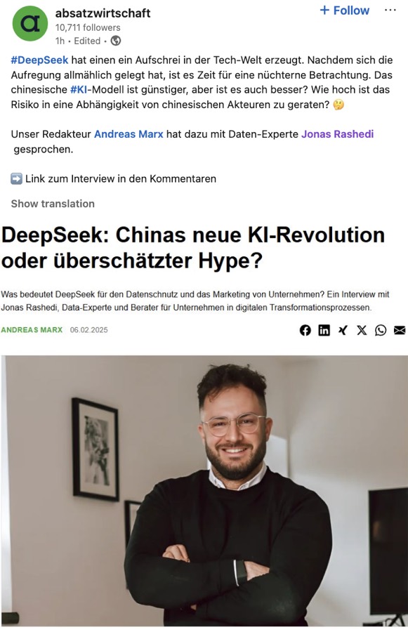 absatzwirtschaft-Interview zur DeepSeek-Analyse