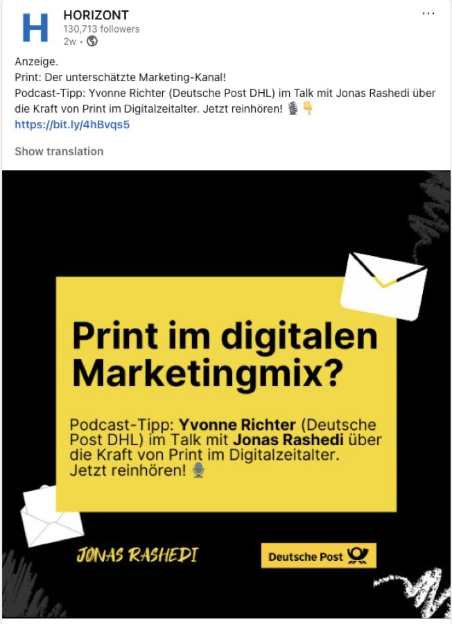 HORIZONT mit einer Kolumne zu Print im digitalen Marketingmix